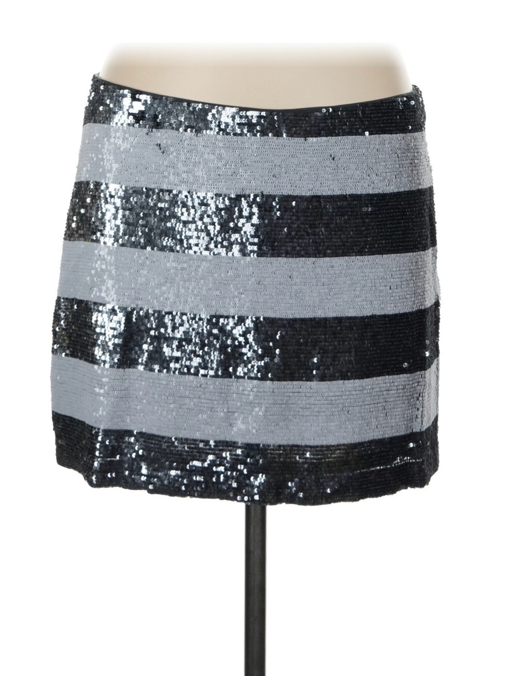 Haute Hippie Black and Silver Sequin Striped Mini Skirt